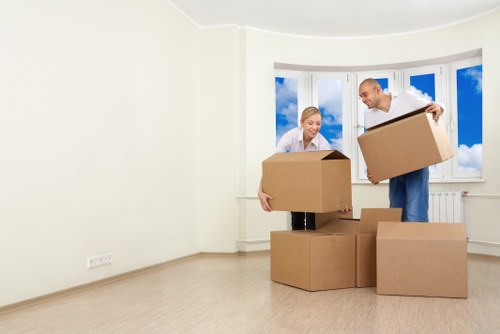 Packed belongings ready for removals in a Hackney home